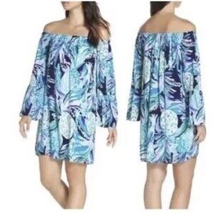 Lilly Pulitzer Dress Women's Medium Nevie Alotta Colada Off Shoulder Bell Sleeve